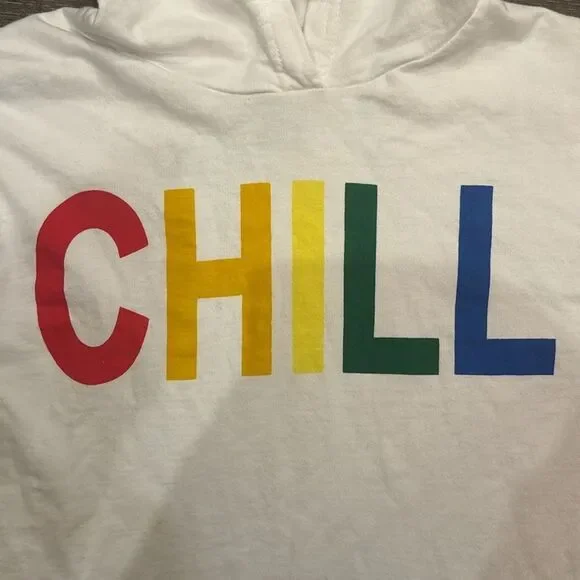 On Fire CHILL rainbow hooded pride long sleeve Cropped Top size Large - Picture 3 of 4